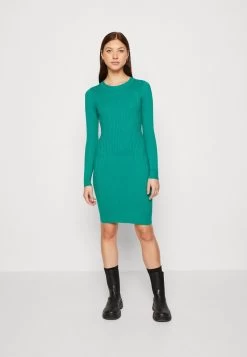 Even&Odd CREW AUSSCHNITT RIPP BASIC BODYCON MINI STRICKKLEID - Etuikleid - Green