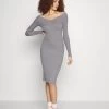 Even&Odd V AUSSCHNITT RIPP MINI STRICKKLEID - Etuikleid - Mottled Grey