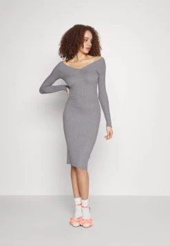 Even&Odd V AUSSCHNITT RIPP MINI STRICKKLEID - Etuikleid - Mottled Grey